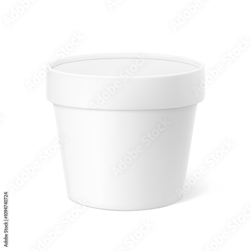 Realistic paper cup with lid mockup. Vector illustration isolated on white background. Can be used for ice cream, sour and foods. Perfect for easy customisation and editing your graphics. EPS10.