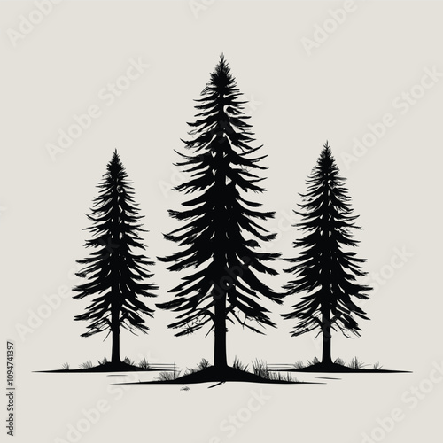 Pinetree forest silhouette set. Conifer pine trees in a forest or park simple icon for nature 
