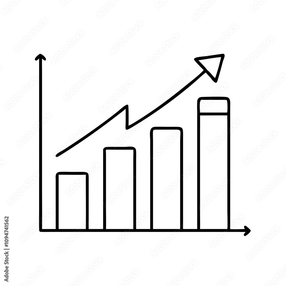 Linear icon of growth chart with ascending bars and arrow, business concept Linear icon of growth chart with ascending bars and arrow, business concept