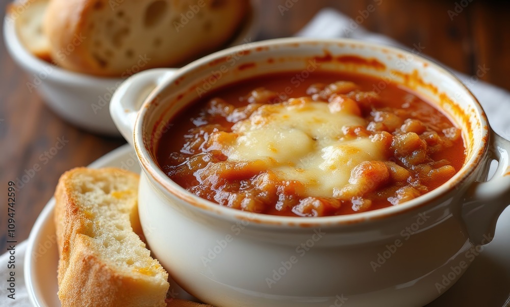 Creamy soup with cheese and bread Creamy soup with cheese and bread