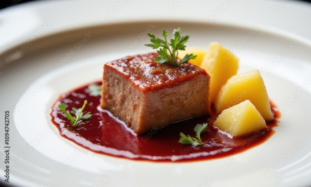 Delicious meal with sauce and garnish Delicious meal with sauce and garnish