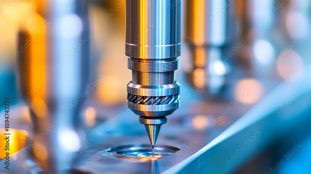 Close-up of a Precision Industrial Machine Tool Drilling a Hole in Metal Close-up of a Precision Industrial Machine Tool Drilling a Hole in Metal