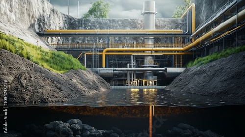Underground facility with pipes for co2 storage, highlighting carbon capture technology.