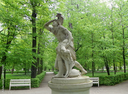 Poland, Warsaw, Łazienki Park (Royal Baths Park), sculpture of crusader Tancred and Clorinda (from poem Jerusalem Delivered by Torquato Tasso) photo