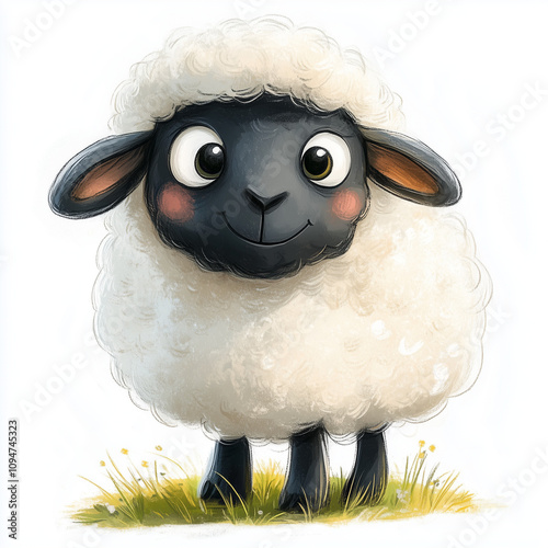 funny black Sheep, kids illustrations , cartoonish , white background