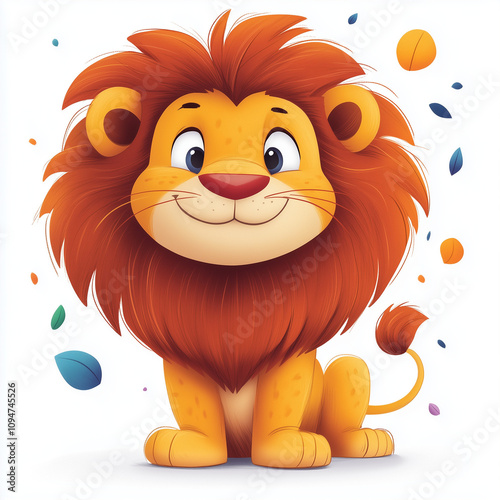 funny lion, kids illustrations , cartoonish , white background photo