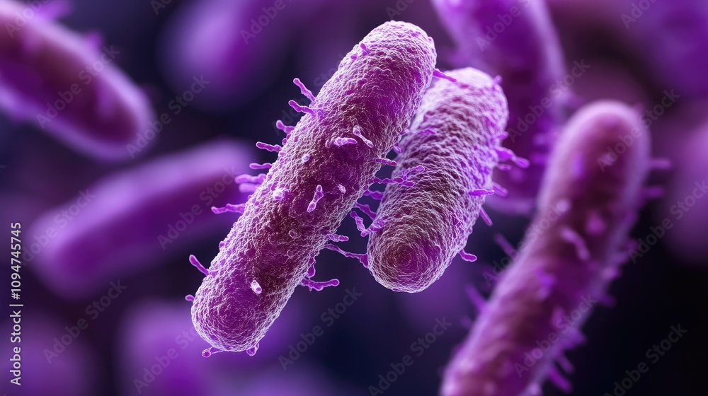 Microscopic view of Clostridium Difficile bacteria, which causes gastrointestinal infections, displayed with detailed focus on the pathogen's structure Microscopic view of Clostridium Difficile bacteria, which causes gastrointestinal infections, displayed with detailed focus on the pathogen's structure