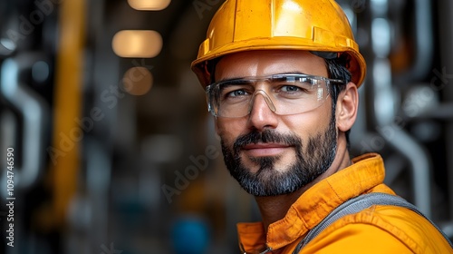 Inspector conducting a safety check with advanced technology, modern factory background