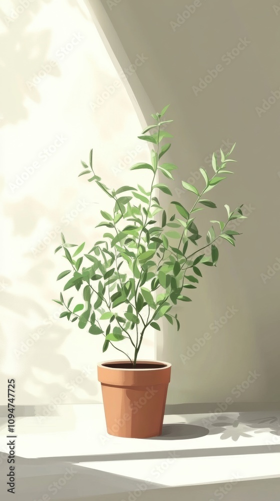 Potted plant basking in soft sunlight on a windowsill, AI Potted plant basking in soft sunlight on a windowsill, AI