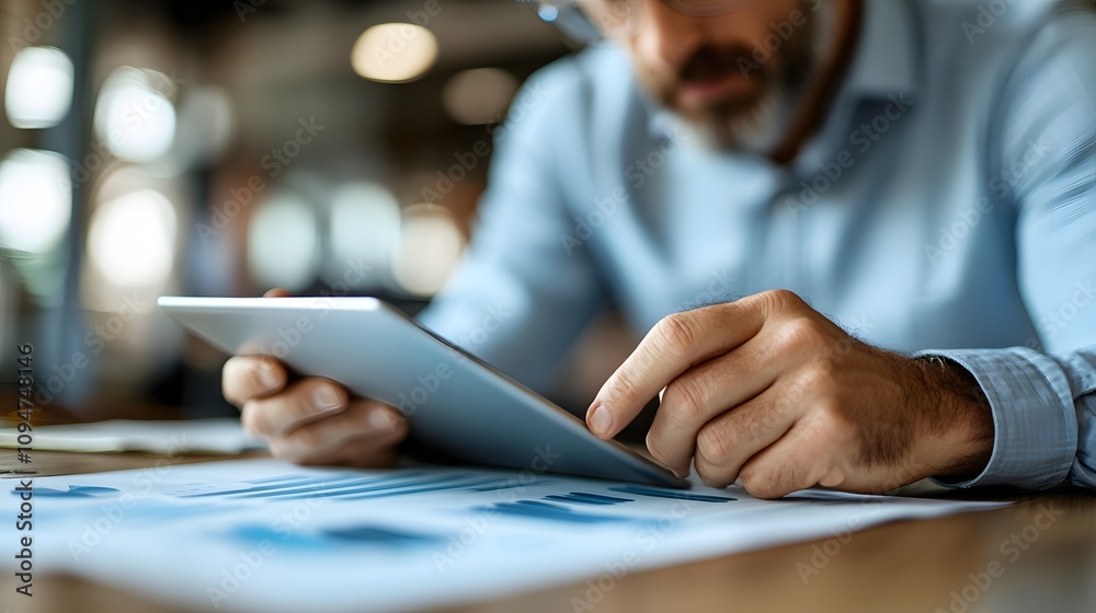 Home inspector evaluating property market trends with a digital tablet, luxury home ambiance Home inspector evaluating property market trends with a digital tablet, luxury home ambiance