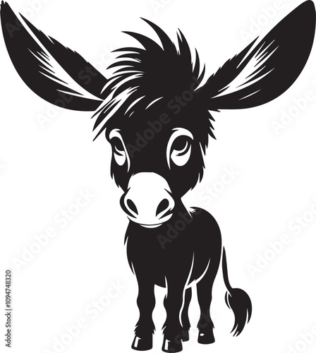 A donkey silhouette with large drooping ears and a sad expression silhouette