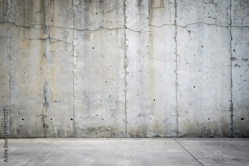 minimalist raw concrete wall with visible stains and cracks, creating industrial feel. texture adds depth and character to space