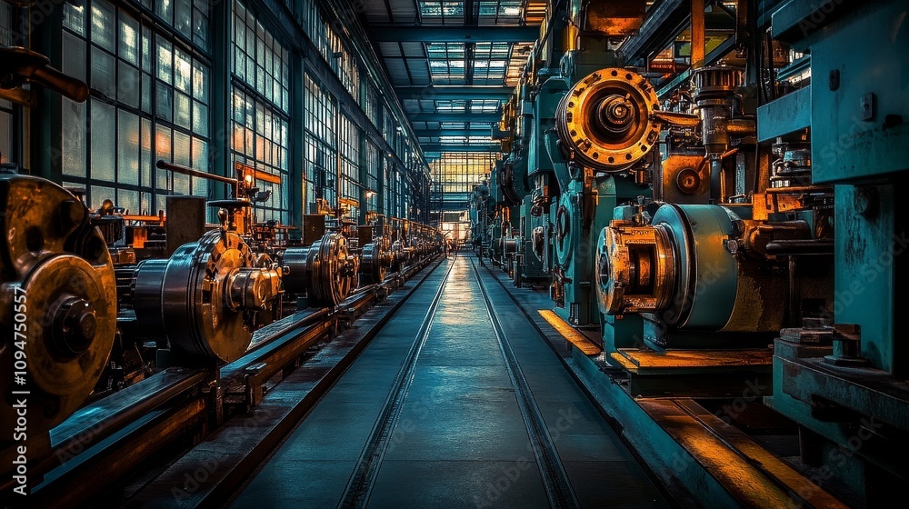 Industrial Factory Interior with Machinery and Gear Systems Industrial Factory Interior with Machinery and Gear Systems