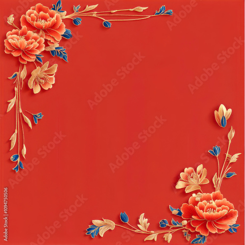 floral diwali elements on red background