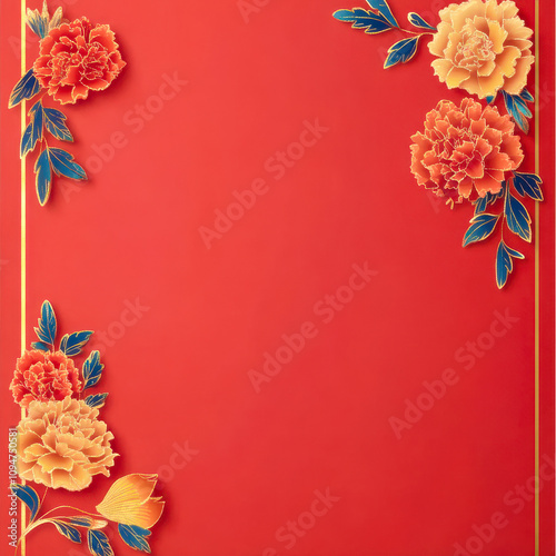 floral diwali elements on red background