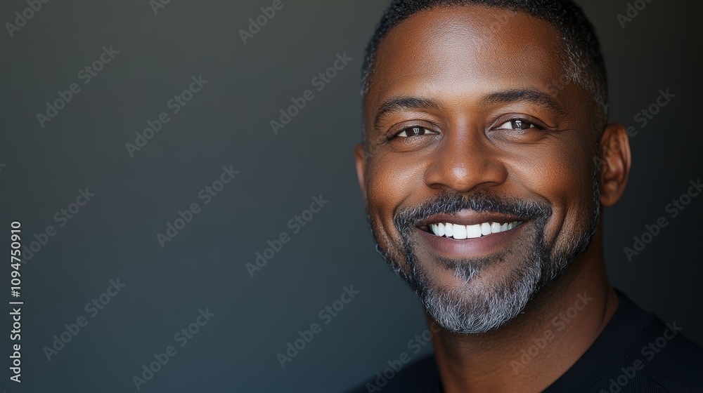 Portrait of a smiling man with a gray beard, exuding confidence and warmth against a dark background. Portrait of a smiling man with a gray beard, exuding confidence and warmth against a dark background.