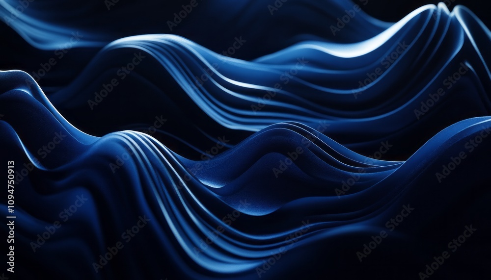 Obraz premium Abstract Blue Waves Flowing Smoothly Dark Background