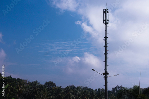 5G cellphone signal transmitting antenna mast tower