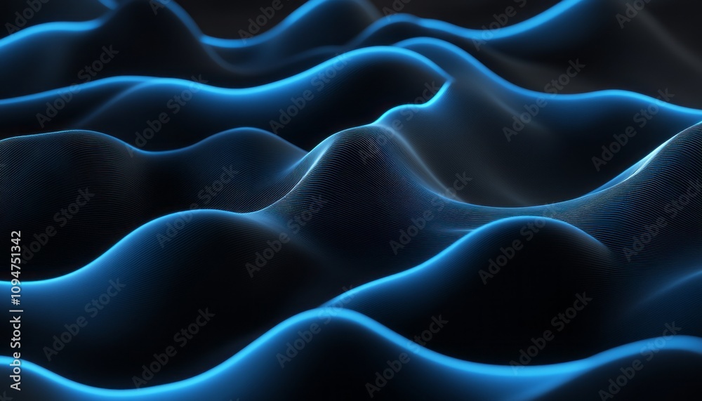 Obraz premium Abstract Blue Waves Dark Background Digital Art