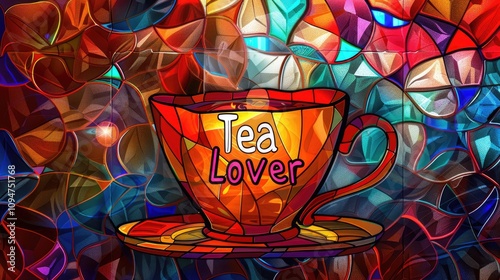 Wallpaper Mural Colorful stained glass background with cup of Tea Lover. illustration. Torontodigital.ca