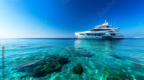 High-end elegant transparent image of a luxury yacht on a clear blue sea, suitable for travel and leisure advertisements. 32k, full ultra HD, high resolution