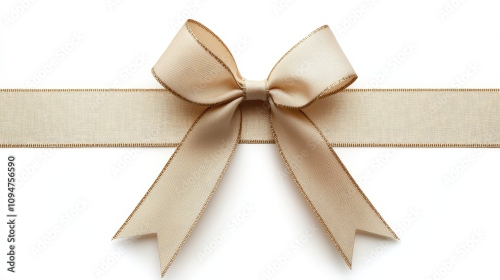 Elegant beige ribbon bow on a white background. Elegant beige ribbon bow on a white background.