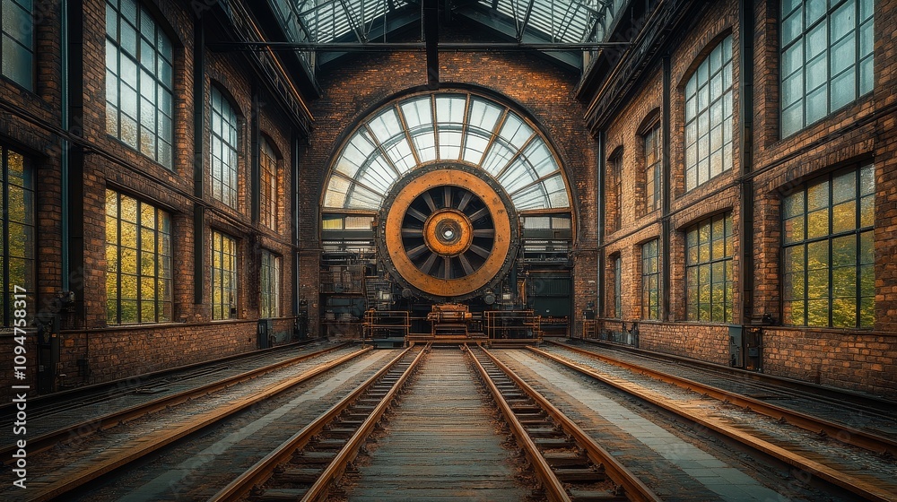 Fototapeta premium An Abandoned Industrial Train Station with a Large Clock