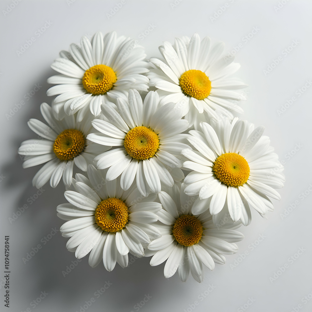 Fototapeta premium Delicate White Daisies in Natural Arrangement Home Decor Inspiration Floral Composition Minimalist Setting Close-up View Nature's Beauty for Relaxation