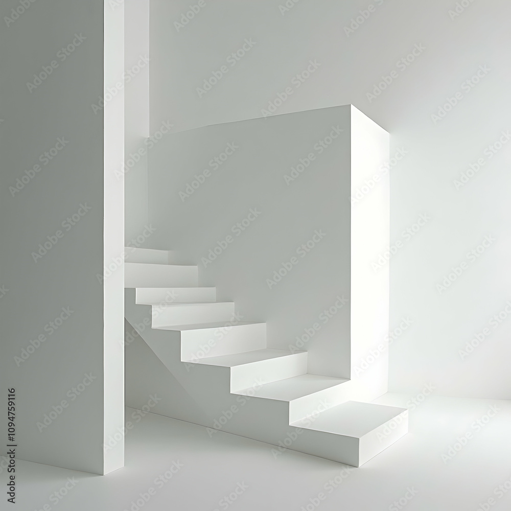 Obraz premium Minimalist Staircase Design Modern Architecture Interior Space Bright Environment Creative Viewpoint Aesthetic Concept for Contemporary Homes