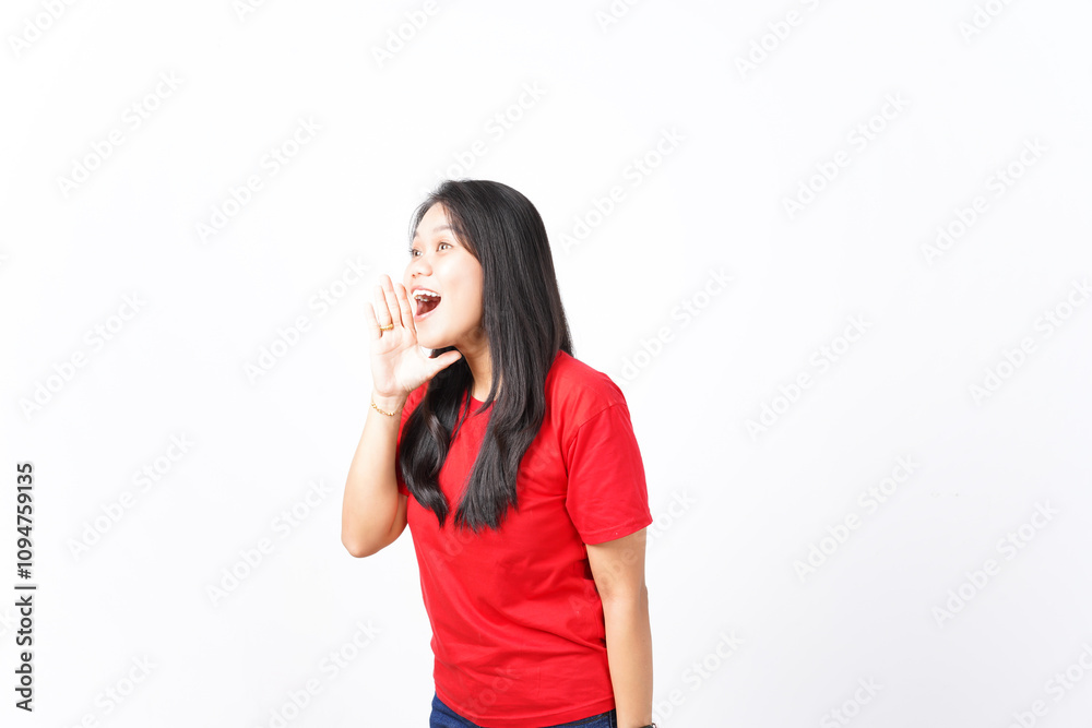 beautiful Asian woman is shown in a shouting pose, with her mouth open and expression intense, against a white background beautiful Asian woman is shown in a shouting pose, with her mouth open and expression intense, against a white background
