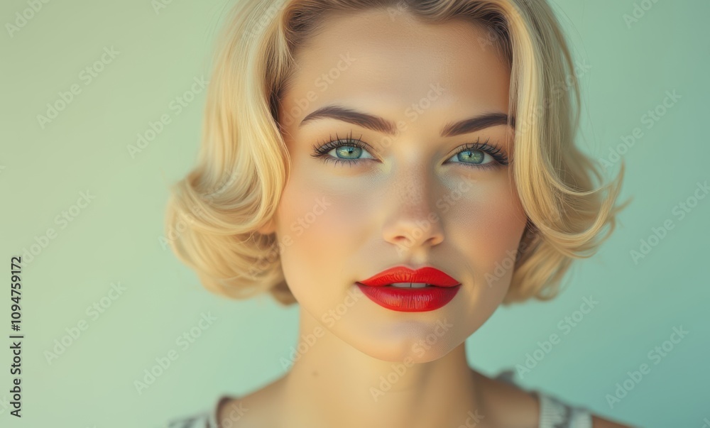 Elegant woman with blond hair and red lips Elegant woman with blond hair and red lips