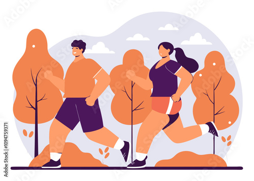 illustration of running men and women wearing sportswer. Marathon race, 5k run, sprint. Creative landing page design template