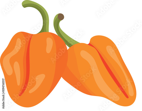 Orange Habanero Pepper Vegetable Illustration Isolated on White Background