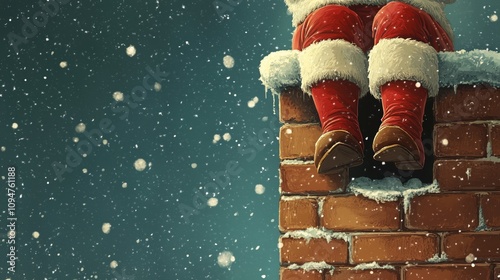 Weihnachtsmannstiefel auf verschneitem Schornstein