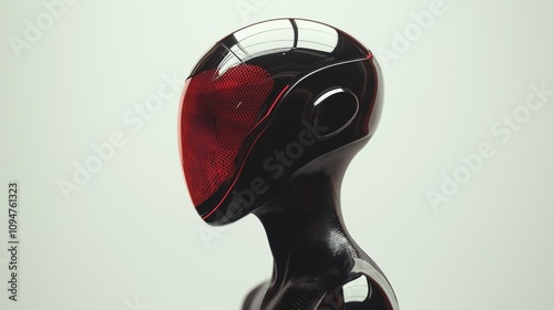 Sleek Black and Red Futuristic Robot with Minimalist Design and Polished Finish
