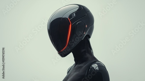 Sleek Cybernetic Female Figure with Black Glossy Suit and Red Accents