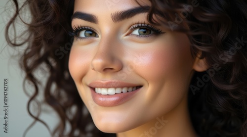 Smiling woman with curly hair