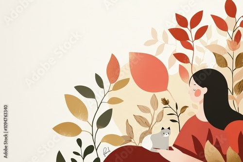 Female character surrounded by autumn leaves