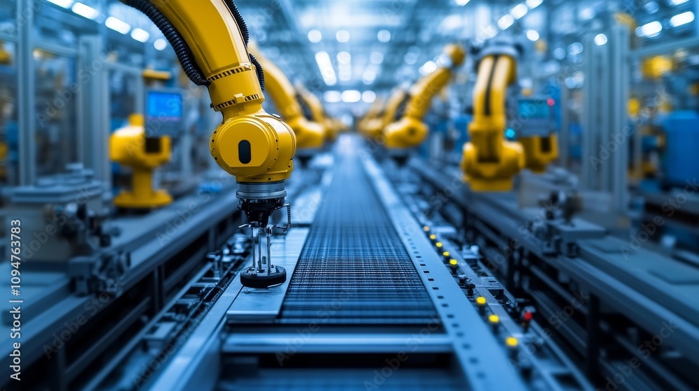Automated Production Line with Robotic Arms in a Factory Automated Production Line with Robotic Arms in a Factory