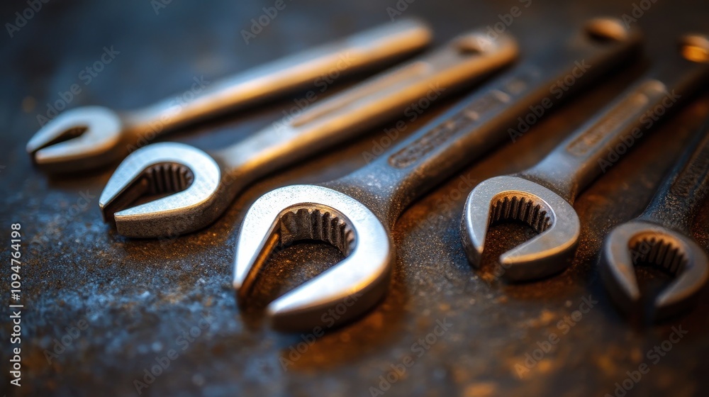 A Close-Up of Five Wrenches on a Rusty Metal Surface A Close-Up of Five Wrenches on a Rusty Metal Surface