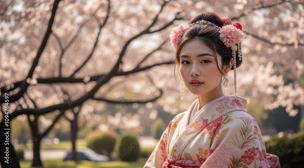 Elegant woman in traditional Japanese kimono Elegant woman in traditional Japanese kimono