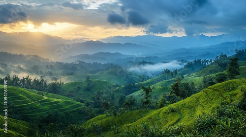 Breathtaking sunrise over lush green hills nature landscape photography tranquil environment