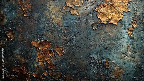 An industrial surface featuring rust and peeling paint, conveying a raw, abstract aesthetic that highlights the interaction between decay and artistic expression. photo
