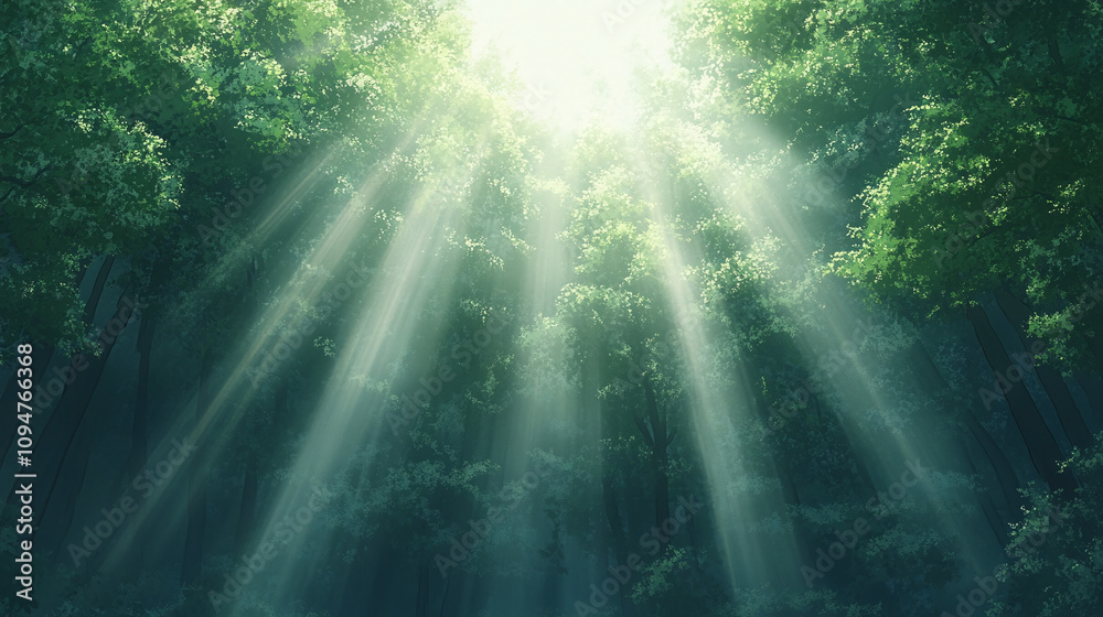 Sunlight Piercing Through the Lush Forest Sunlight Piercing Through the Lush Forest