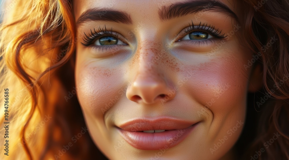 Smiling young woman with curly red hair Smiling young woman with curly red hair