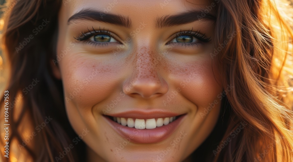 Smiling young woman with curly brown hair Smiling young woman with curly brown hair