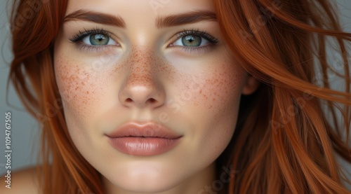 Portrait of a young woman with freckles