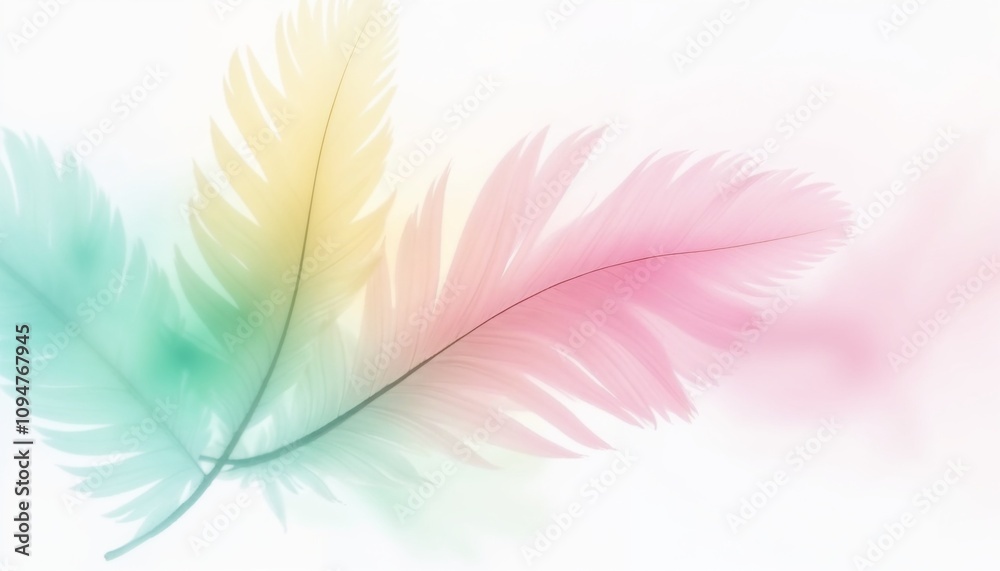 Soft Brazilian carnival feathers in pastel colors on a light background