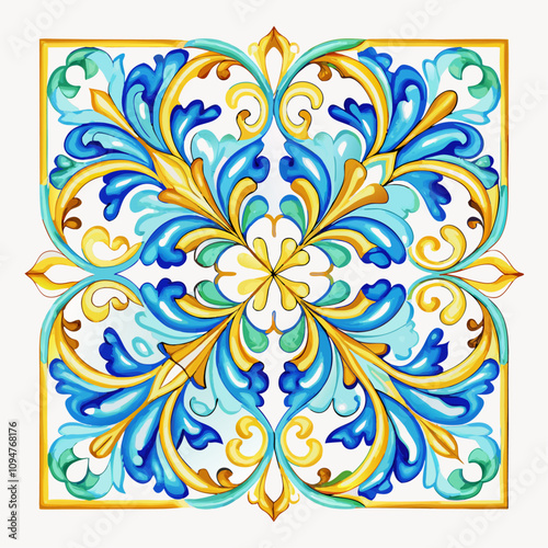 Watercolor mediterranean traditional tiles vector illustration (5)