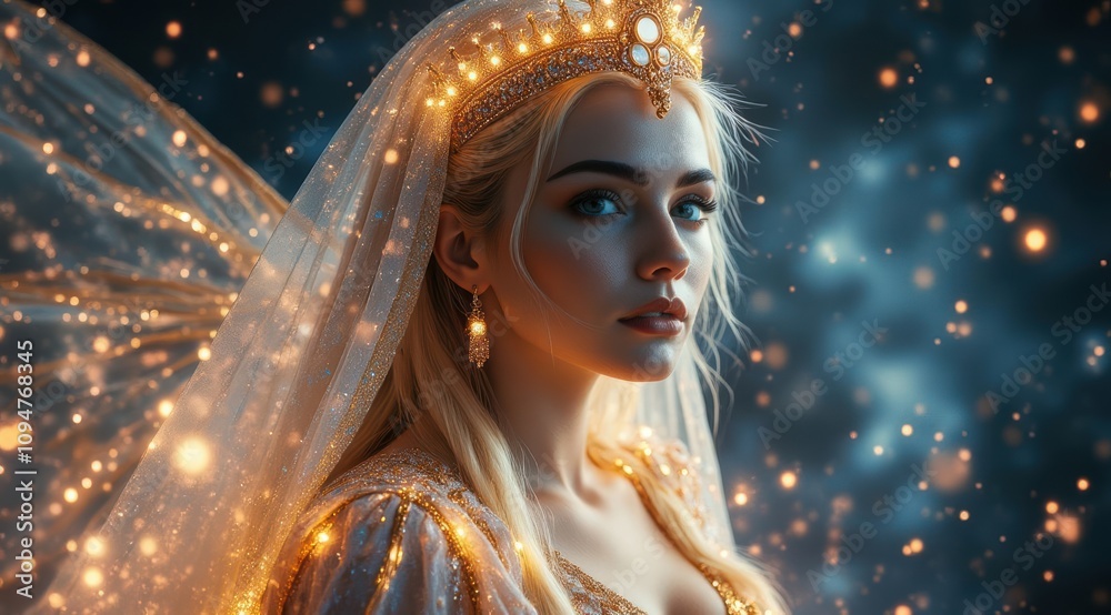 Regal blonde fairy with golden details Regal blonde fairy with golden details